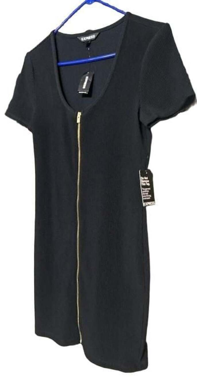 Express Ribbed Zip Front Dress Size M Black
